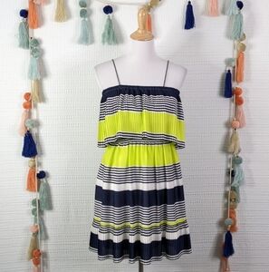 Max & Cleo Navy and Lime Striped Mini Dress